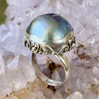 RR 13895 PPL-(HANDMADE 925 BALI STERLING SILVER RING WITH BLUE MABE PEARL)
